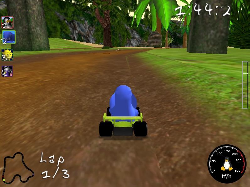 A screenshot from SuperTuxKart 0.6 showing Elephpant in Amazonian Journey
