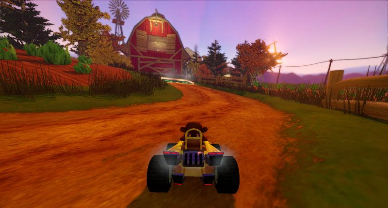 SuperTuxKart 0.9.3: Suzanne heading towards Cornfield Crossing's barn