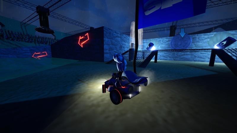 SuperTuxKart 1.3: Kiki maneuvering with a Capture-The-Flag flag in Ancient Colosseum Labyrinth