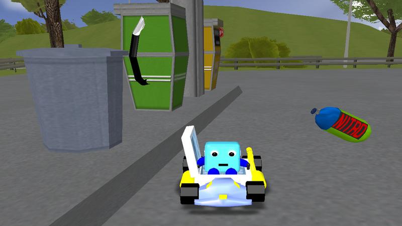 A screenshot from SuperTuxKart 0.6 showing Mr. Ice Block in Tux Tollway
